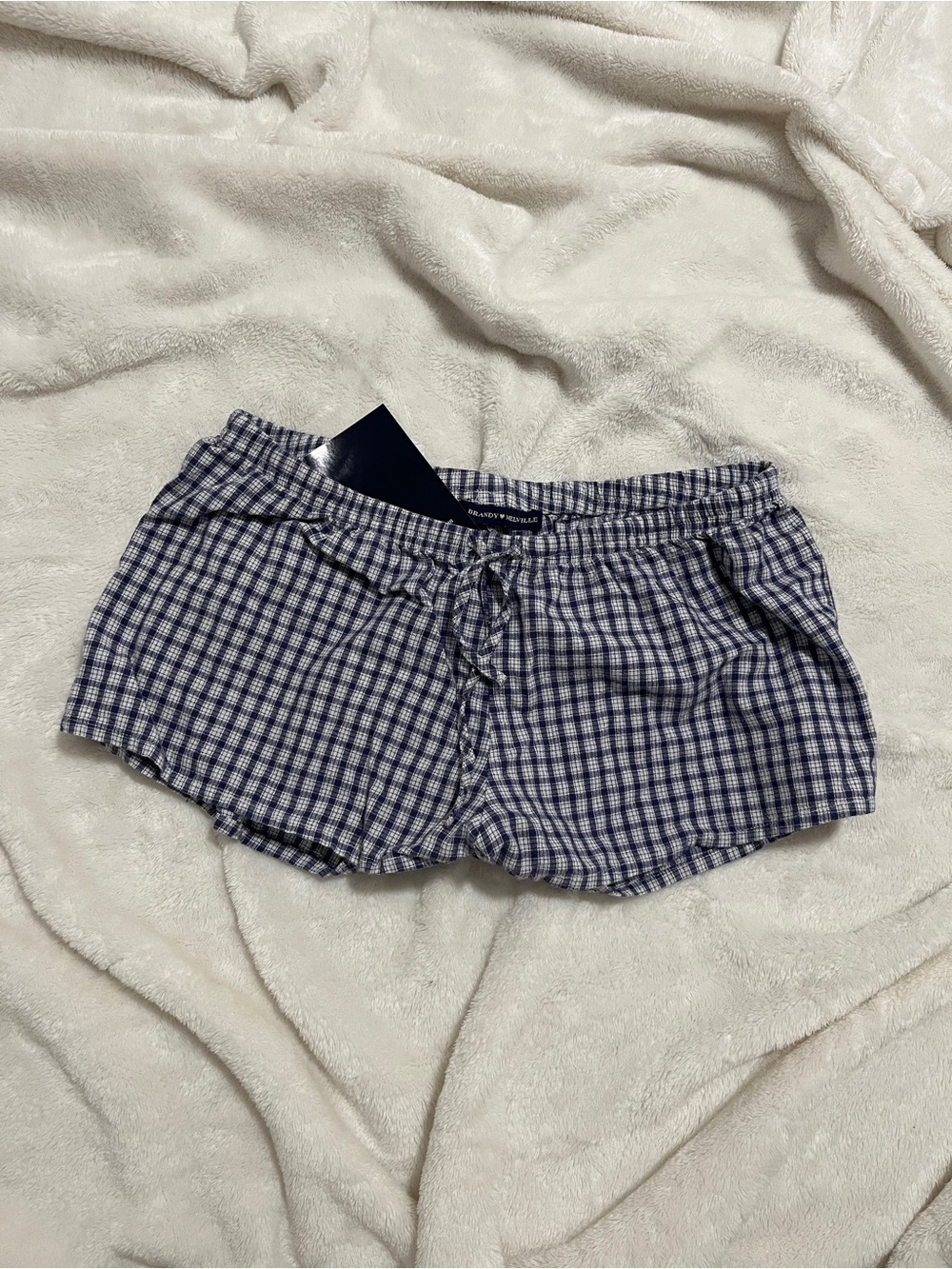 brandy melville poppy plaid pajama shorts blue and white